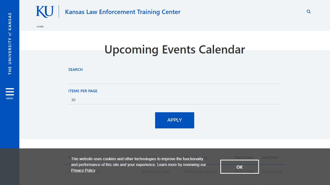 Calendar Kansas Law Enforcement Training Center